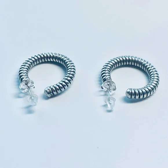 Silpada Rare HTF Sterling Silver Braided Wrapped Hoop Earrings on Posts - 1”